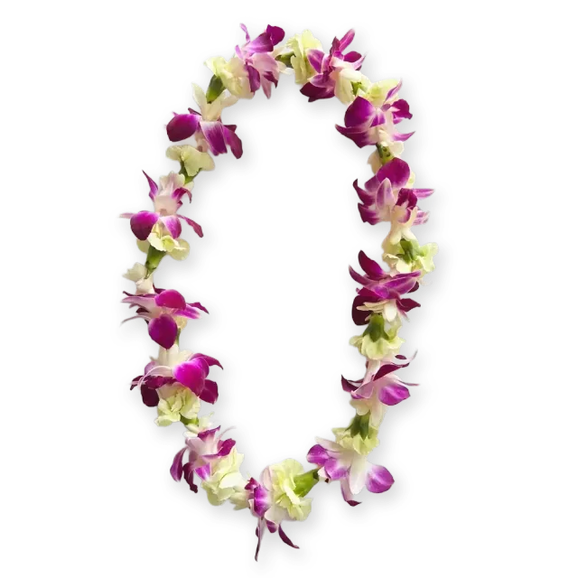 Example of a premium lei: purple and white orchids